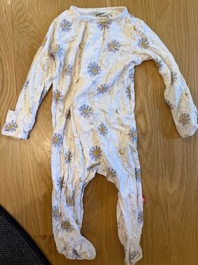 Magnetic Me White Footed One-Piece with Rainbow Starburst and Gold Moon Accents